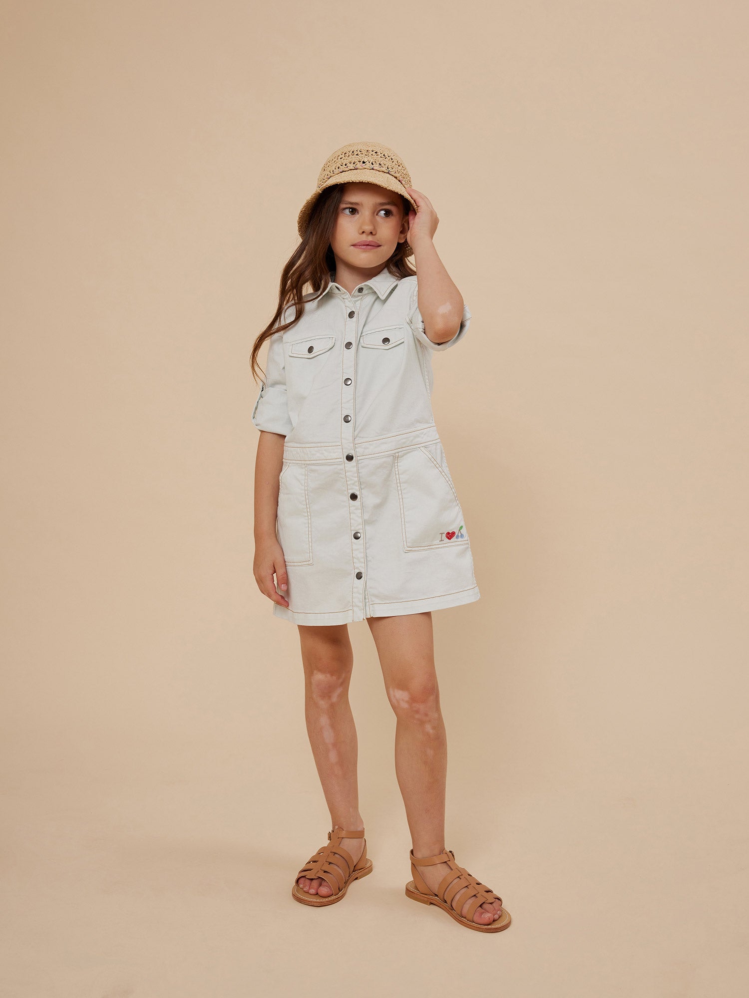 Summer 2024 girl s look denim dress Bonpoint