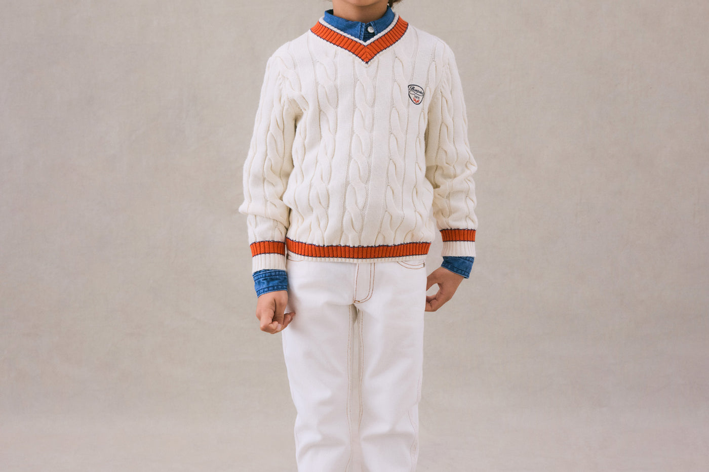 Winter 2024 boy's look wool cable knit sweater