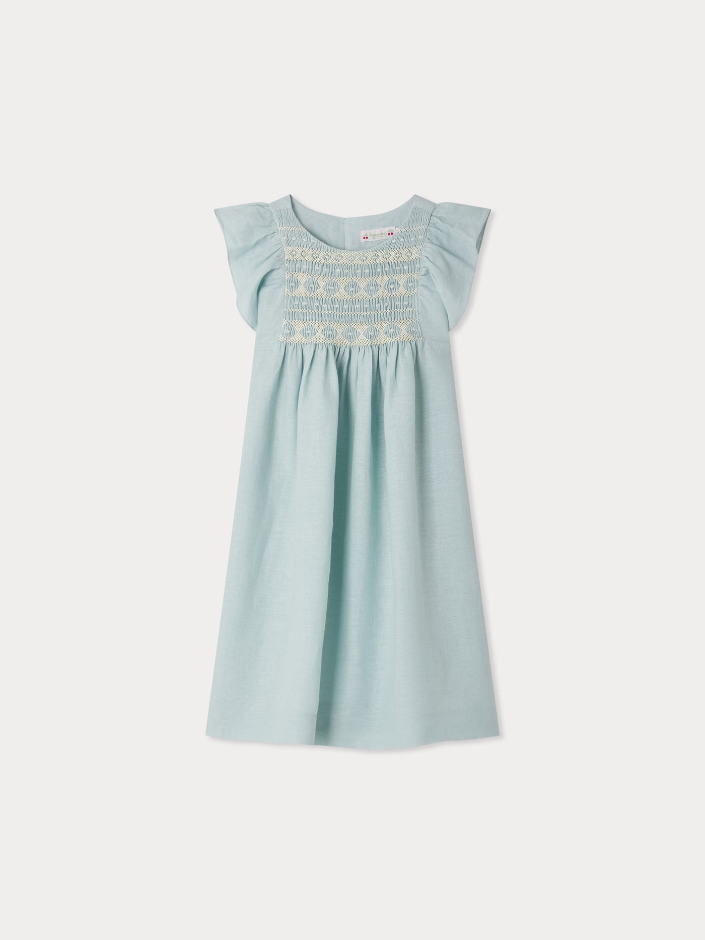 Emeraude smocked and embroidered linen dress