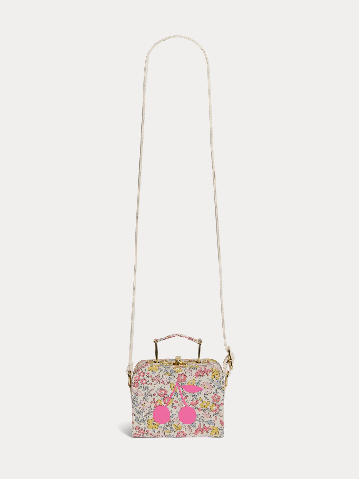 Aimane mini suitcase shoulder bag with a pink floral print