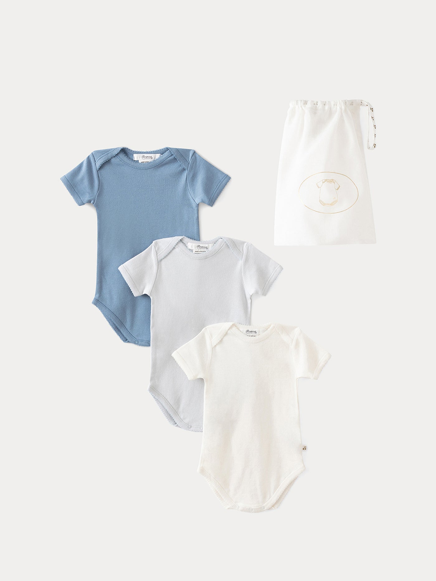 Set of Three Organic Cotton Baby Onesies sky blue