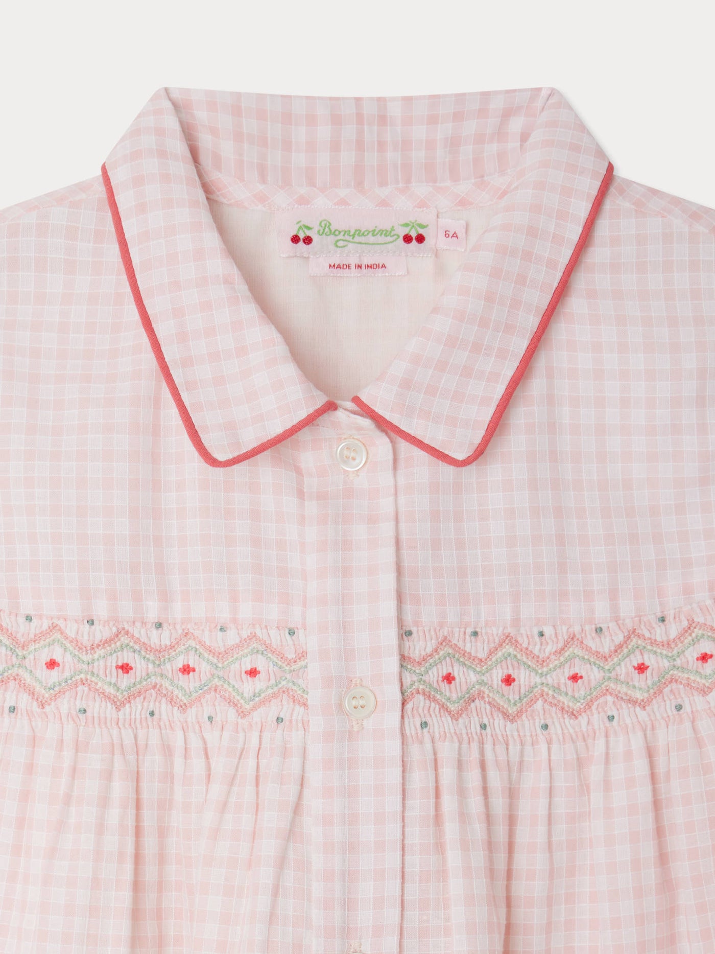 Fedra blouse smocked and embroidered checks