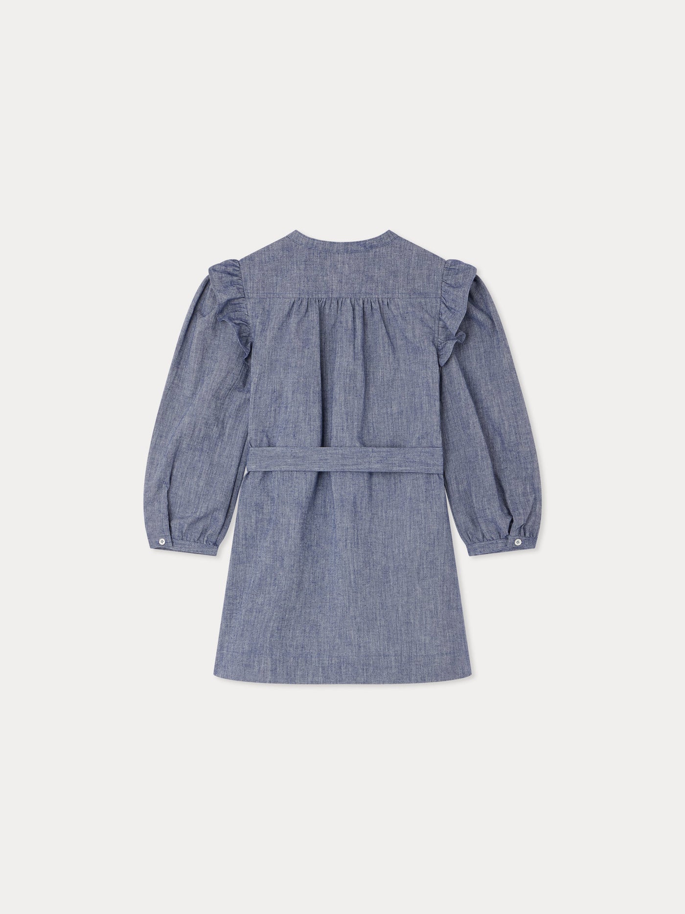 Robe Tosca en chambray brodée cerise à la poitrine