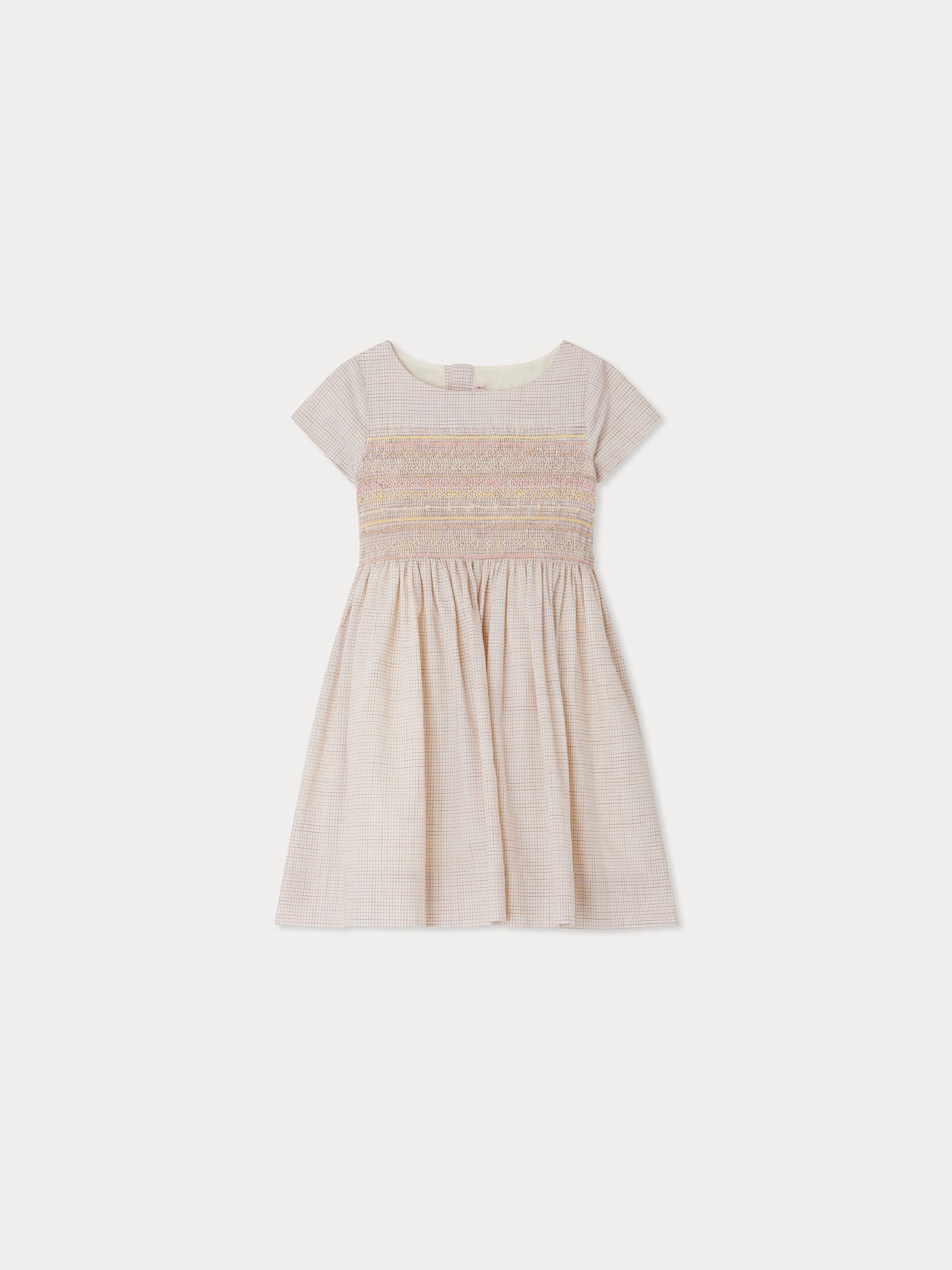 Robe Duchesse à carreaux smockée et brodée