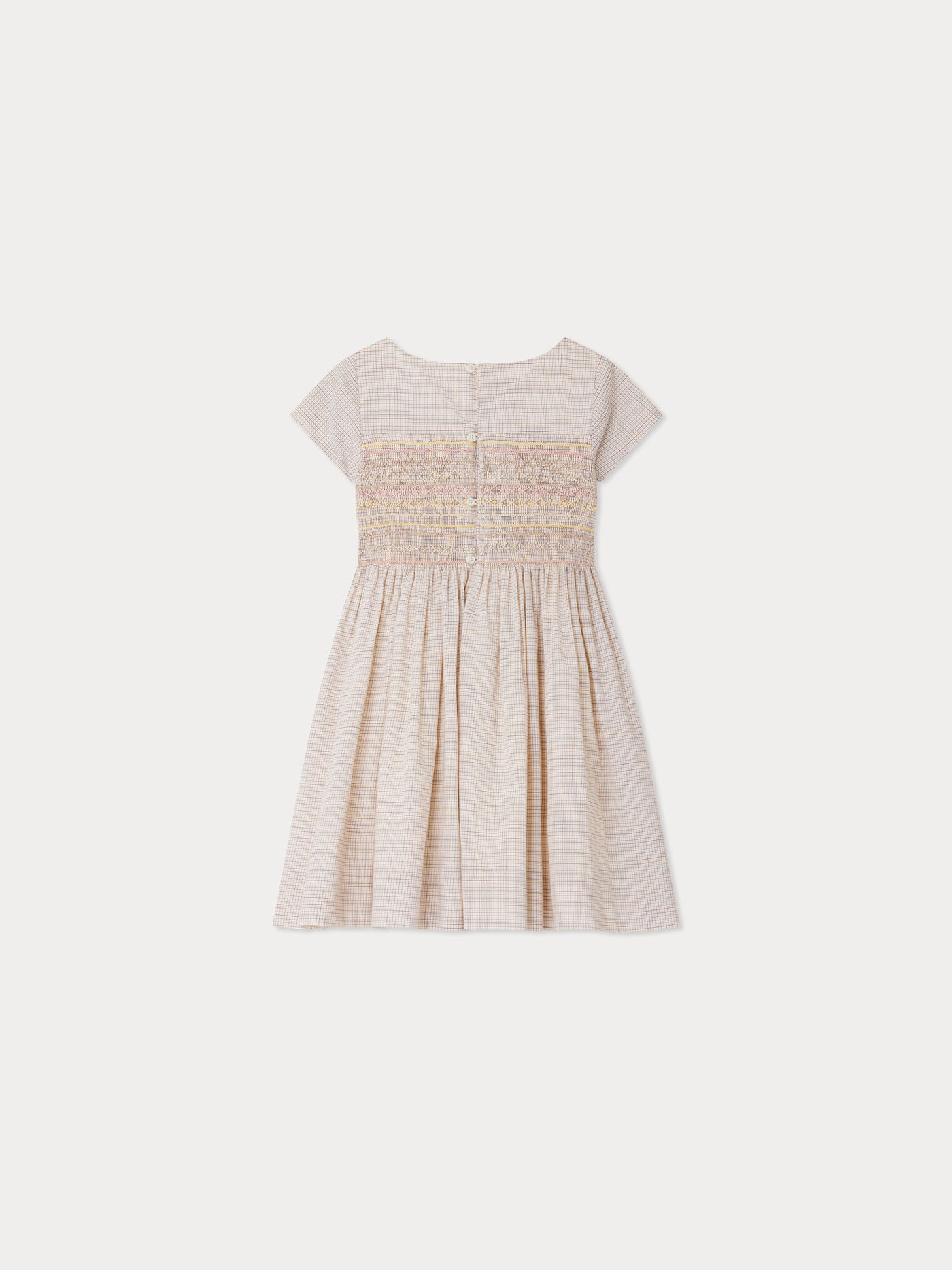 Robe Duchesse à carreaux smockée et brodée