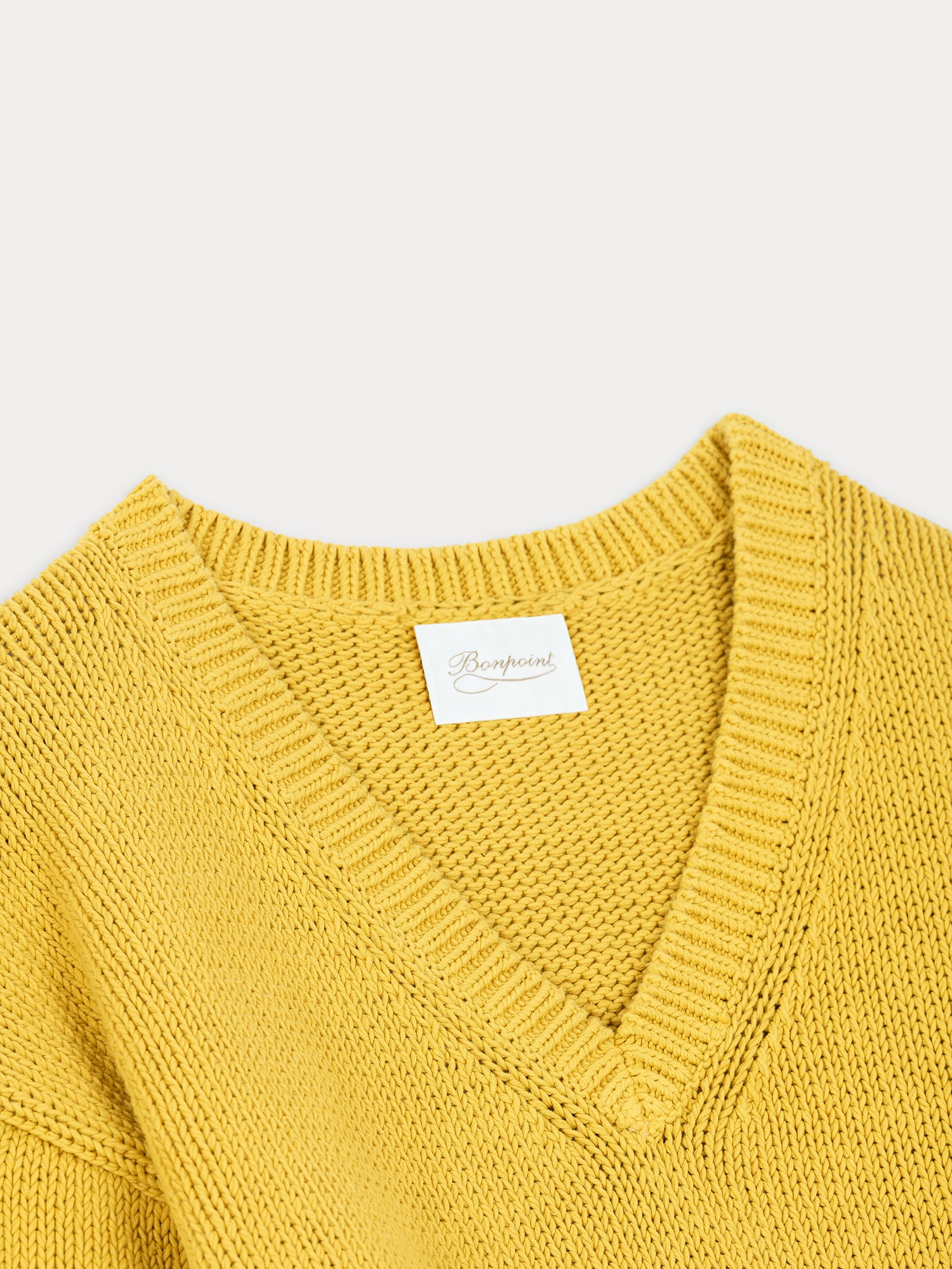 Chunky knit v neck sweater in yellow cotton Bonpoint