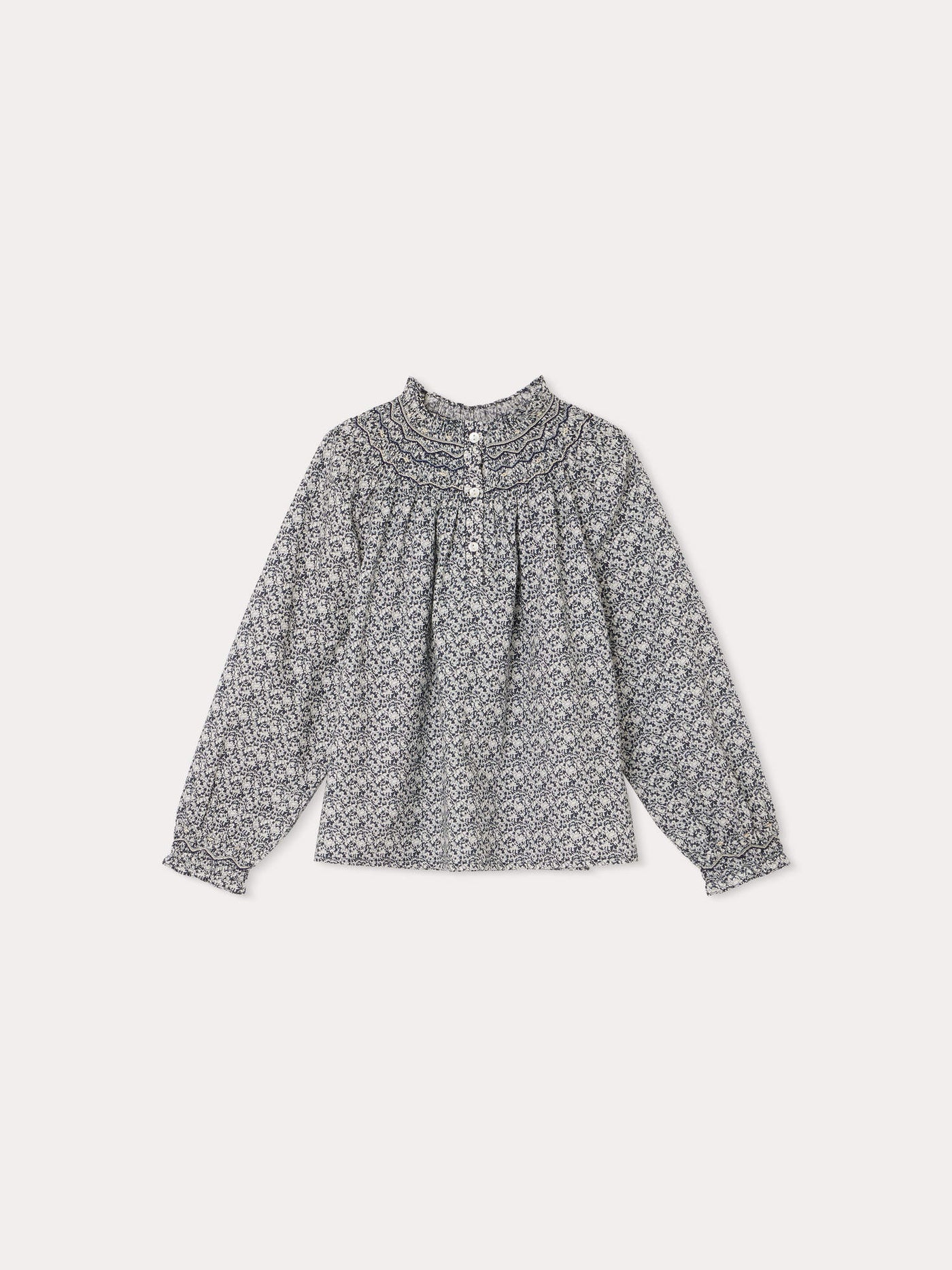 Blouse smockée Pétale marine